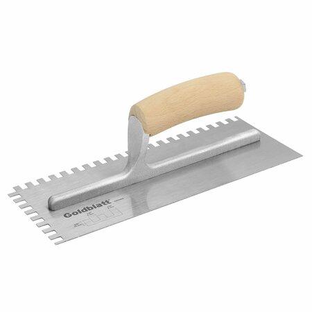 GOLDBLATT Pro Carbon Steel Square Notch Trowel, 1/4 in. x 3/8 in. x 1/4 in. G02464